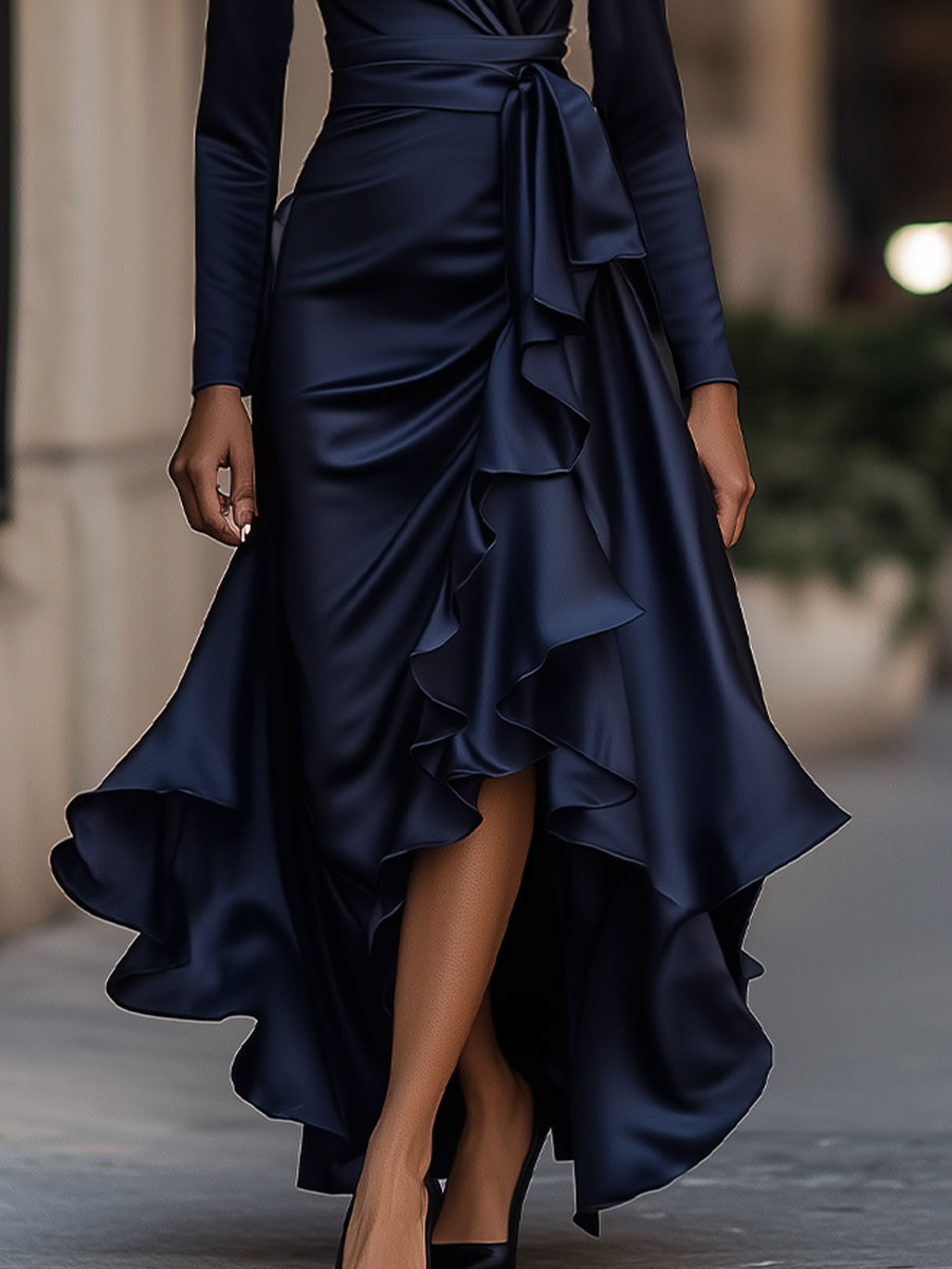 Savrani™ | Abito maxi in satin con volant