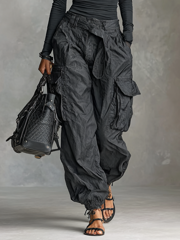 Savrani™ | Completo Due Pezzi T-Shirt a Maniche Lunghe con Scollatura Quadrata e Pantaloni Cargo con Numerose Tasche