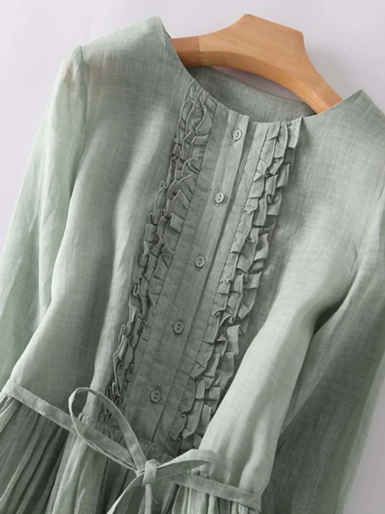 Savrani™ | Abito da Donna in Stile Retro con Collo Rotondo e Lacci in Vita