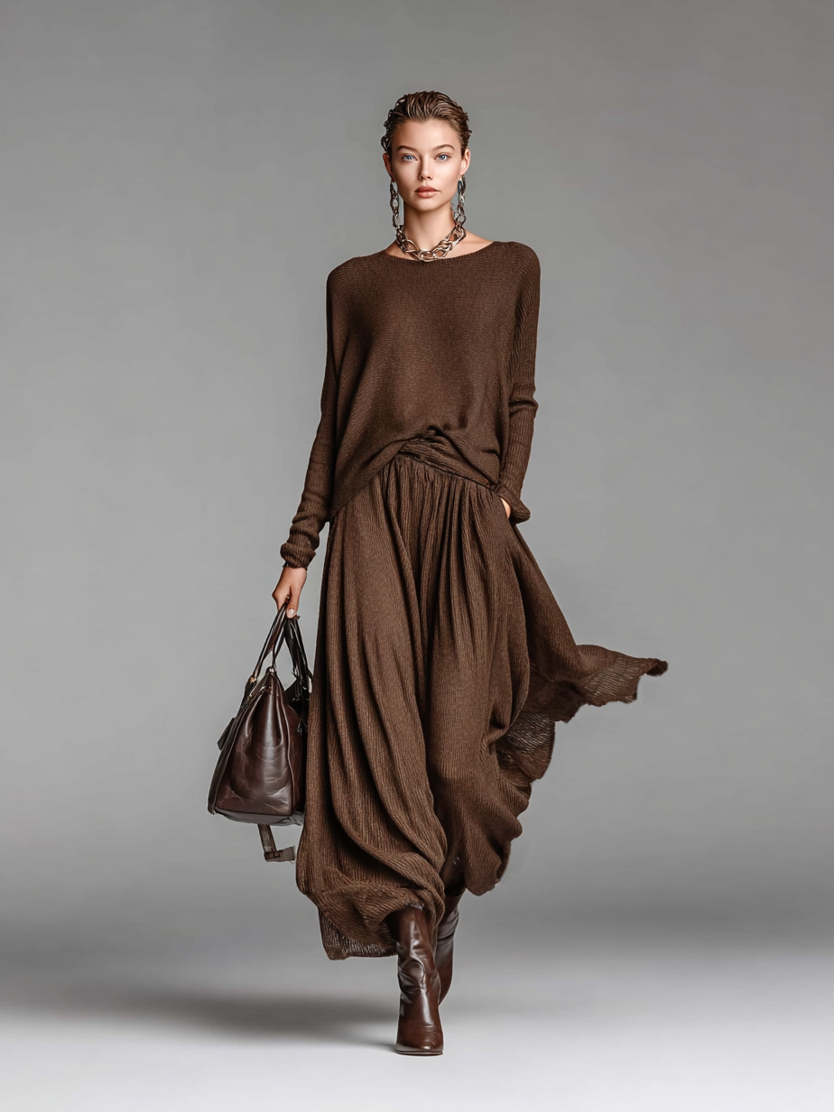 Savrani™ | Completo Gonna e Maglione a Collo Rotondo